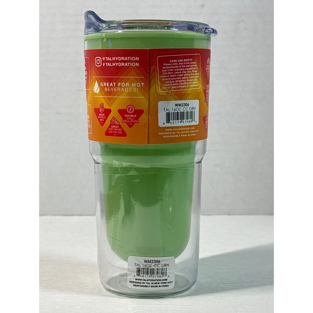 TAL 16oz Color Changing Double Wall Plastic Hot Tumbler with Lid Green S0159